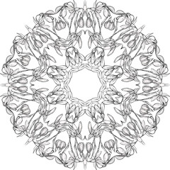 Obraz premium snowdrops, buds, circular pattern, Mandala,coloring books for children and adults, black and white, ink, pen, leaves, buds, flowers, handmade