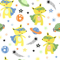 Obraz premium Seamless pattern with bears in space
