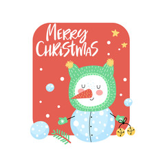 Vector Christmas card with snowman