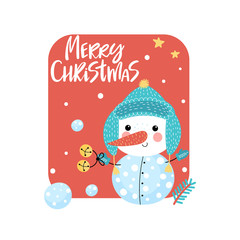 Greeting card with funny snowman