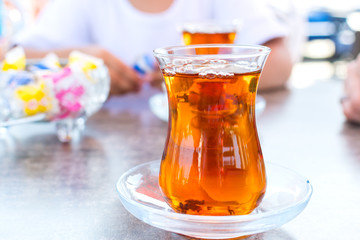 Tea in the national glass of Azerbaijan 