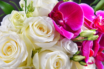 Composition with bouquet of freshly cut flowers