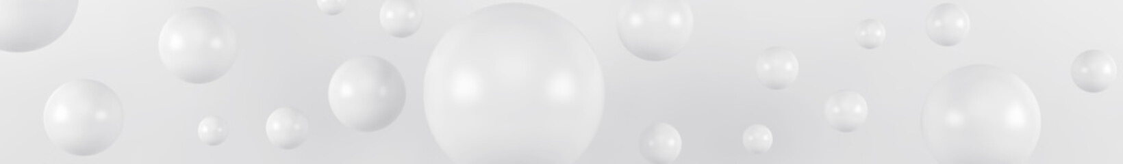 Closeup top view group of assorted industrial ceramic light balls on white background. 3d render