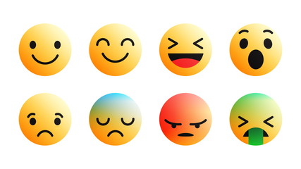 3D Vector Modern Design Facebook Emoji Icons Set with Different Reactions for Social Network Isolated on White Background