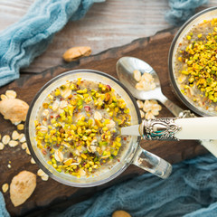 Overnight oat quinoa porridge with coconut milk and banana