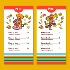 Mexican food. The layout of the menu of the Mexican restaurant. Vector illustration.