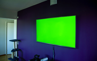 LCD TV On Wall Greenscreen