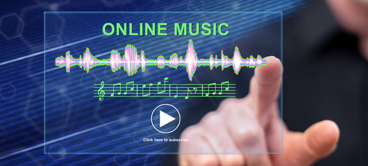 Man touching an online music concept