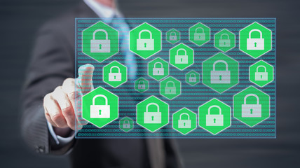 Man touching a data security concept