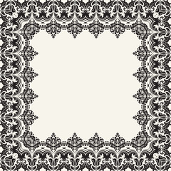 Classic vector black and white square frame with arabesques and orient elements. Abstract ornament with place for text. Vintage pattern