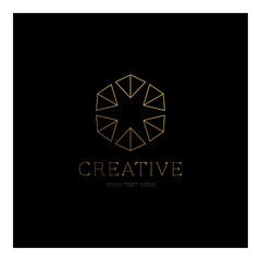 Creative Line Gold shape, logo template Vector golden emblem.universal minimal geometric logo. 