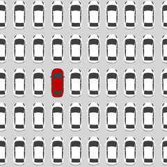 Be unique concept with red car surrounded by white cars