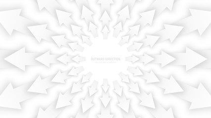 Vector White 3D Arrows with Soft Shadow Radial Composition Diverging in Outward Direction Abstract Bright Conceptual Illustration