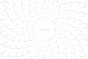 Vector White 3D Arrows with Soft Shadow Spiral Radial Composition Diverging in Outward Direction Abstract Bright Conceptual Illustration