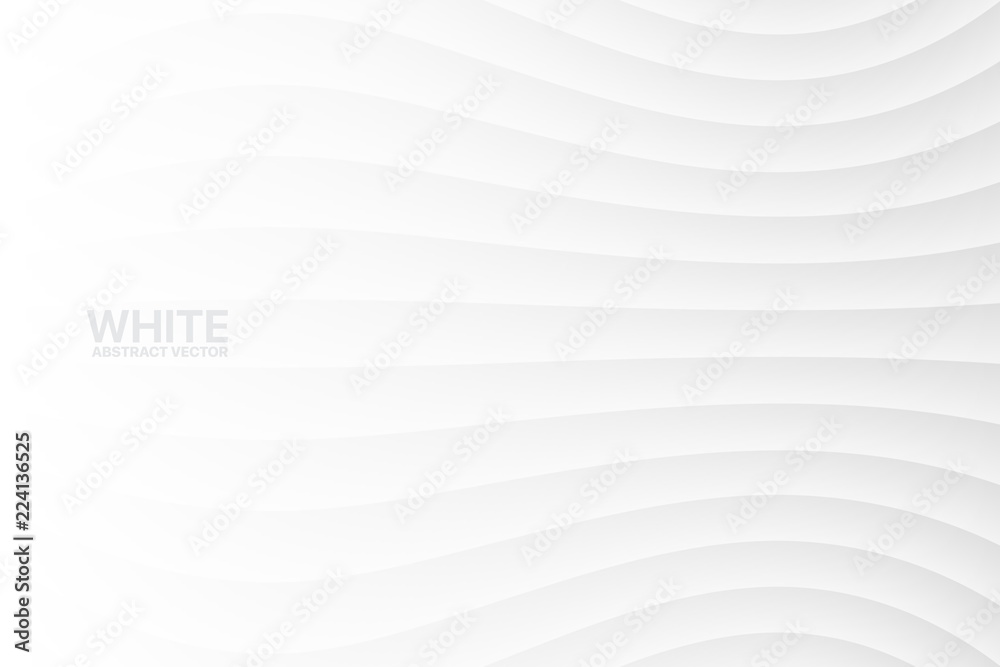 Wall mural white clear blank subtle geometric abstract vector background. monotone soft light wavy surface. 3d 