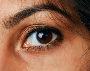 eye of a beautiful black-haired woman. close-up view