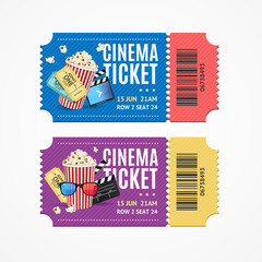 Cinema Movie Tickets Set with Elements. Vector