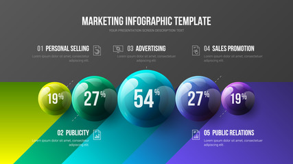 Amazing business infographic presentation vector 3D colorful balls illustration. Corporate marketing analytics data report design layout. Company statistics information graphic visualization template.