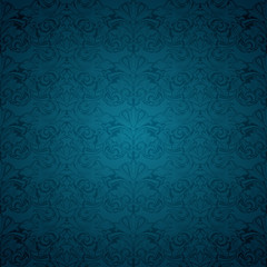 blue vintage background , royal with classic Baroque pattern, Rococo with darkened edges background(card, invitation, banner). Square format