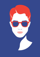 Fototapeta na wymiar Portrait of a guy. A young man. Avatar. The face of a hipster with glasses. Vector Flat Illustration