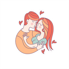 Boy and girl. Love. Vector illustration in a linear fashion.