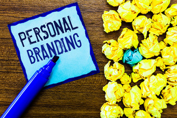 Writing note showing Personal Branding. Business photo showcasing Marketing themselves and their careers as brands.