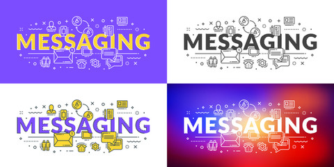 Messaging. Flat line illustration concept for web banner and printed materials. Vector illustration in 4 different styles