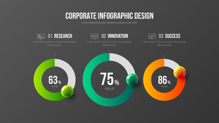 Amazing business infographic presentation vector 3D colorful balls illustration. Corporate marketing analytics radial bar design layout. Company statistics information graphic visualization template.