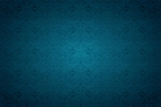 blue vintage background , royal with classic Baroque pattern, Rococo with darkened edges background(card, invitation, banner). horizontal format © Ксения Головина