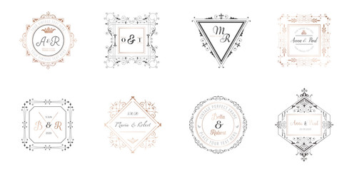 Wedding monogram collection, Art Deco Retro templates for Invitation cards, Save the Date, Logo identity for restaurant, boutique, cafe in vector