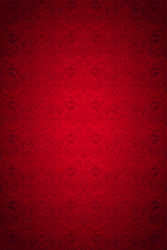 Red vintage background , royal with classic Baroque pattern, Rococo with darkened edges backgroundcard, invitation, banner. vertical format © Ксения Головина