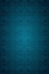 blue vintage background , royal with classic Baroque pattern, Rococo with darkened edges background(card, invitation, banner). vertical format