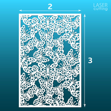 Download Laser Cut Ornamental Panel Template With Butterfly Pattern May Be Use For Die Cutting Lazer Cut Card Template For Wedding Invitation Cabinet Fretwork Screen Lasercut Metal Panel Wood Carving Stock Vector
