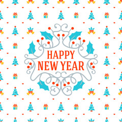 Merry Christmas and Happy New Year. Retro design on seamless background. Vector background for wrapping paper or greeting card