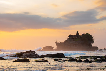 Pura tanah lot beautiful and famous travel location in Bali Indonesia