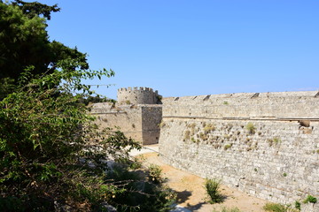 The walls of the old town on the Greek island of Rhodes.