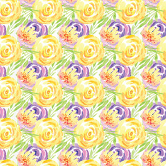 Fototapeta na wymiar Hand-painted watercolor floral rose Pattern