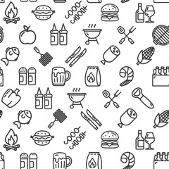 Bbq Party Signs Seamless Pattern Background on a White. Vector