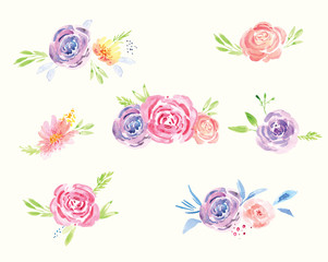 Handgeschilderde aquarel bloemen roos patroon