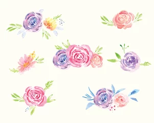 Rolgordijnen Bloemen Handgeschilderde aquarel bloemen roos patroon