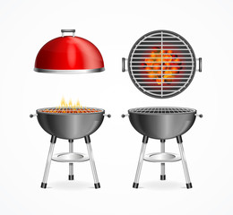 Realistic Detailed 3d Bbq or Barbecue Grill Set. Vector