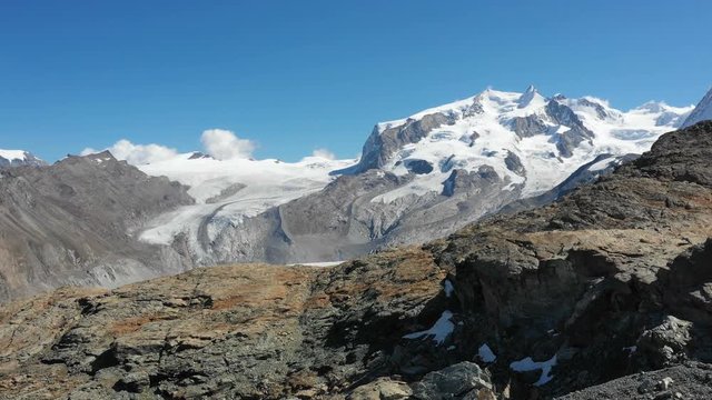 Aerial view of the Monte Rosa Alps from Trockener Steg, Zermatt with the Dufourspitze, the highest mountain in Switzerland