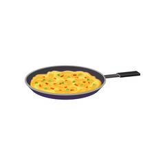 Omelette with vegetables in a frying pan, fresh nutritious breakfast food, design element for menu, cafe, restaurant vector Illustration on a white background