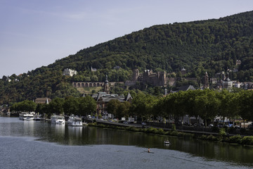 Aerial view of the city of Heidelberg and the neckar river in summer shot from a nearby hill