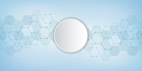 Molecular structure and chemical elements. Abstract molecules background. Science and digital technology concept. Vector illustration for scientific or technological design.