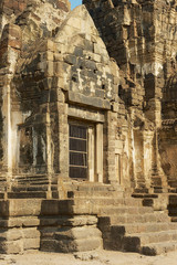 Exterior detail of the Prang Sam Yot, originally a Hindu shrine, converted to a Buddhist one in Lopburi, Thailand.
