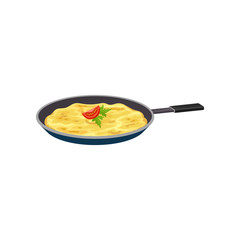 Omelette in a frying pan, fresh nutritious breakfast food, design element for menu, cafe, restaurant vector Illustration on a white background