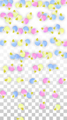 Vector Realistic Colorful Petals Falling on Transparent Background.  Spring Romantic Flowers Illustration. Flying Petals. Sakura Spa Design. Blossom Confetti. Design Elements for Wedding Decoration.