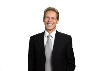 Smiling face of mature businessman. Happy male corporate smiling isolated on white background, portrait.