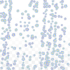 Blue Vector Realistic Blue Petals Falling on Transparent Background.  Spring Romantic Flowers Illustration. Flying Petals. Sakura Spa Design. Blossom Confetti. Design Elements for Wedding Decoration.